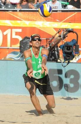 World Championships Beach volleyball Beachvolleyball 2015 The Netherlands World Championships Beach Volleyball 2015 Amsterdam The Netherlands 30th June 2015 With temperatures in the high twenties the World Championships Beach volleyball continue on Dam Square in the centre of Amsterdam. In the evening session Ricardo Santos and Emanuel Rego (BRA) beat Pablo Herrera and Adrian Gavira (ESP). Emanuel in action. 