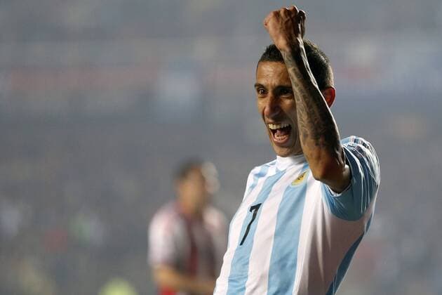 Argentina s player Angel Di Maria celebrates scoring his second goal against Paraguay during the 2015 Copa America football championship semifinal match at the Ester Roa stadium in Concepcion . 30 06 2015 Andres Pina Photosport Argentina v Paraguay, semifinal Copa America 2015. 
