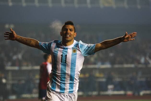 Copa America Championship 2015 . Argentina s player Sergio Aguero celebrates his goal agains Paraguay during the 2015 Copa America football championship semifinal match at the Ester Roa stadium in Concepcion . 30 06 2015 Fotoarena Photosport Argentina v Paraguay, semifinal Copa America 2015. 