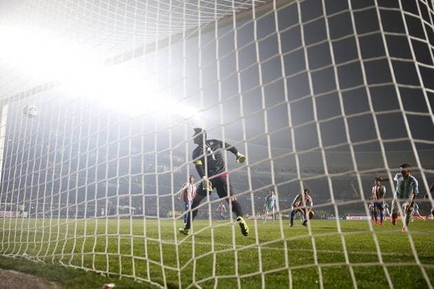 Argentina s player Sergio Aguero, right, scores against Paraguay during the 2015 Copa America football championship semifinal match at the Ester Roa stadium in Concepcion, Chile. 30 06 2015 Andres Pina Photosport Argentina v Paraguay, semifinal Copa America 2015. 