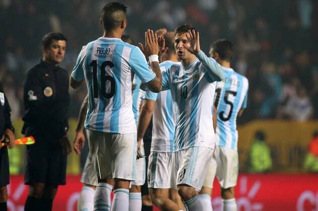 Football, Argentina v Paraguay. Copa America 2015. Argentina s players celebrate their victory against Paraguay for Copa America 2015 semifinals, at Bicentenario Ester Roa stadium. Concepcion . 30 06 2015 Dragomir Yankovic Photosport Argentina v Paraguay, semifinal Copa America 2015. 