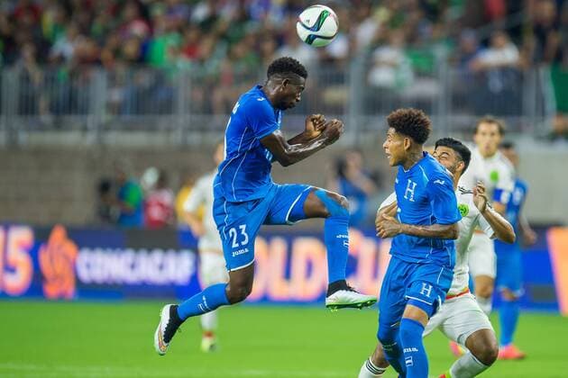 July 1, 2015: Honduras defender Johnny Palacios (23) heads the ball during the 1st half of an international soccer match between Honduras and Mexico at NRG Stadium in Houston, TX. .. Soccer 2015: Honduras vs Mexico JUL 1 - ZUMAc04_