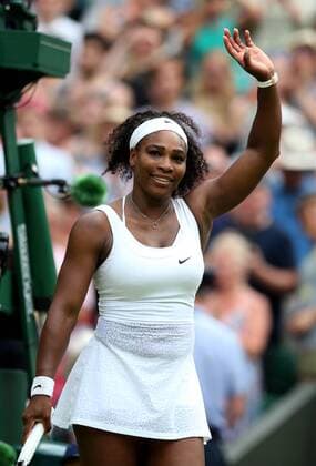 (150702) -- LONDON, Serena Williams of the United States waves to audience after beating Timea Babos of Hungary during the women s singles second round match at 2015 Wimbledon Tennis Championships in London, Britain, July 1, 2015. Williams won 2-0. ) (SP)BRITAIN-LONDON-TENNIS-WIMBLEDON CHAMPIONSHIPS HanxYan 