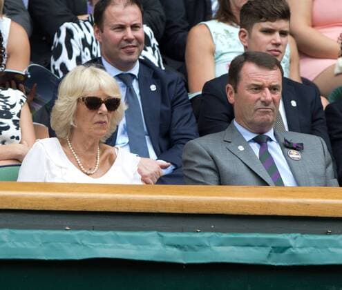 Wimbledon , Camilla, Herzogin von Cornwall und Wimbledon Chairman Philip Brock in der Royal Box, Tennis - Wimbledon 2015 - Grand Slam ITF ATP Tennis Herren WTA Tennis Damen - AELTC - London - - Great Britain - 2 July 2015. Juergen Hasenkopf