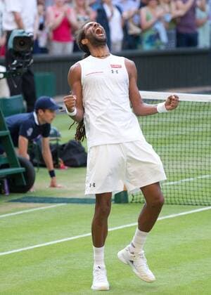 Dustin Brown (GER) jubelt nach seinem Sieg,Jubel,Emotion, Tennis - Wimbledon 2015 - Grand Slam ITF ATP Tennis Herren WTA Tennis Damen - AELTC - London - - Great Britain - 2 July 2015. Juergen Hasenkopf