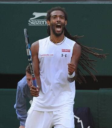 Tennis - 2015 Wimbledon Championships - Week One, Thursday Men s Singles, Second Round Rafael Nadal (ESP) vs. Dustin Brown (GER) Dustin Brown celebrates a point on Centre Court COLORSPORT ANDREW COWIE 