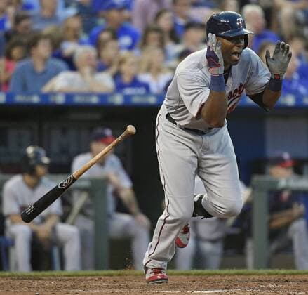 July 2, 2015 - Kansas City, MO, USA - The Minnesota Twins Torii Hunter reacts to grounding out to end the fifth inning against the Kansas City Royals on Thursday, July 2, 2015, at Kauffman Stadium in Kansas City, Mo. Minnesota at Kansas City - ZUMAm67_