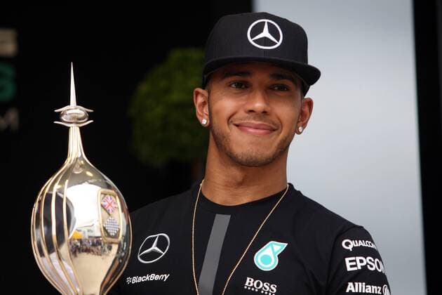British Grand Prix, Silverstone 2 - 5 July 2015 02.07.2015 - Lewis Hamilton (GBR) Mercedes AMG F1 receives the Hawthorn Memorial Trophy. 