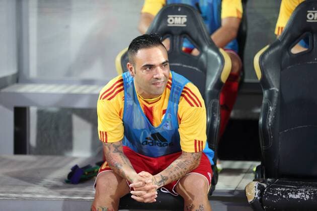 UEFA Europa League 2015 2016 First Qualifying Round, First Leg Hibernians Stadium, Paola - 02 07 2015 Birkirkara FC (Malta) v Ulisses FC (Armenia) Birkirkara FC new signing Fabrizio Miccoli (centre) prepares to take his seat on the Birkirkara substitutes bench ahead of their first leg match against Ulisses FC at the Hibernians Stadium in Paola, Malta. The match finished 0-0. UEFA Europa League 2015 2016 First Qualifying Round, First Leg UEL_2015 2016