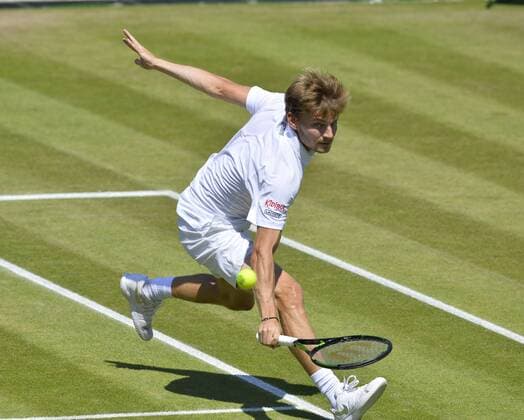 - LONDON, UNITED KINGDOM: Belgian David Goffin pictured in action during the third round of men single competition between Belgian David Goffin ATP Tennis Herren 15) and Cyprus Marcos Baghdatis (ATP 54) at the 2015 Wimbledon grand slam tennis tournament at the All England Tennis Club, in southwest London, Britain, Friday 03 July 2015. BENOITxDOPPAGNE  x04656580x