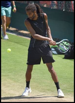 03 07 2015. London, United Kingdom. Dustin Brown training at Wimbledon on day 5 of the Championships, Brown shocked the crowd at Wimbledon s Centre Court yesterday by beating Rafael Nadal.  xAndrewxParsonsx xixImagesx IIM-10679-0042
