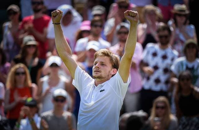 - LONDON, UNITED KINGDOM: David Goffin celebrates after winning the third round of men single competition between Belgian David Goffin ATP Tennis Herren 15) and Cyprus Marcos Baghdatis (ATP 54) at the 2015 Wimbledon grand slam tennis tournament at the All England Tennis Club, in southwest London, Britain, Friday 03 July 2015. BENOITxDOPPAGNE  x04656784x
