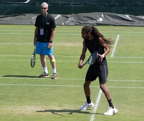 Dustin Brown (GER) und Coach Scott Wittenberg beim Training, Tennis - Wimbledon 2015 - Grand Slam ITF ATP Tennis Herren WTA Tennis Damen - AELTC - London - - Great Britain - 3 July 2015. Juergen Hasenkopf