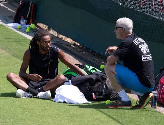 Dustin Brown (GER) und Coach Scott Wittenberg beim Training, Tennis - Wimbledon 2015 - Grand Slam ITF ATP Tennis Herren WTA Tennis Damen - AELTC - London - - Great Britain - 3 July 2015. Juergen Hasenkopf