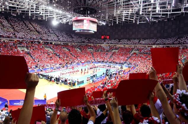 KRAKOW , POLAND TAURON ARENA 03.07.2015 VOLLEYBALL MEN 2015 FIVB WORLD LEAGUE INTERCONTINENTAL ROUND POOL B POLAND - SUPPORTERS IN THE TAURON ARENA VIEW FROM THE TOP  150703MIN047