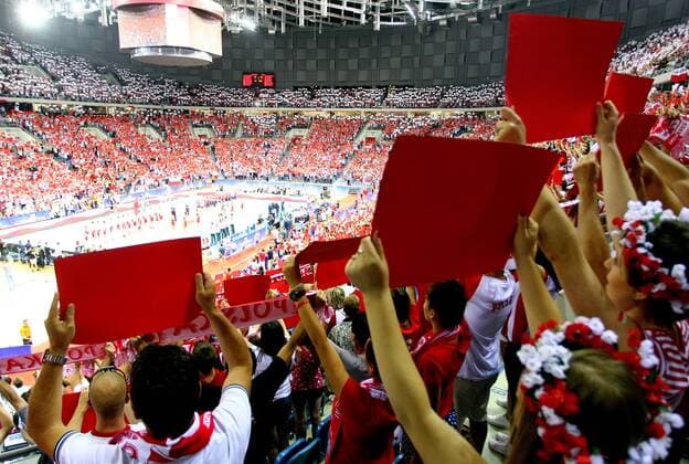 KRAKOW , POLAND TAURON ARENA 03.07.2015 VOLLEYBALL MEN 2015 FIVB WORLD LEAGUE INTERCONTINENTAL ROUND POOL B POLAND - SUPPORTERS IN THE TAURON ARENA VIEW FROM THE TOP  150703MIN049