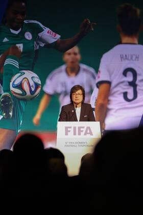 Moya Dodd aus Australien, Mitglied im FIFA Exekutivkomitee, Member of the FIFA Executive Committee, bei der Eröffnung des 6. FIFA Frauenfußball Symposium, 6th FIFA Women s Football Symposium, Opening, Fussball, FIFA Frauen-WM 2015, Pressekonferenz, xozx