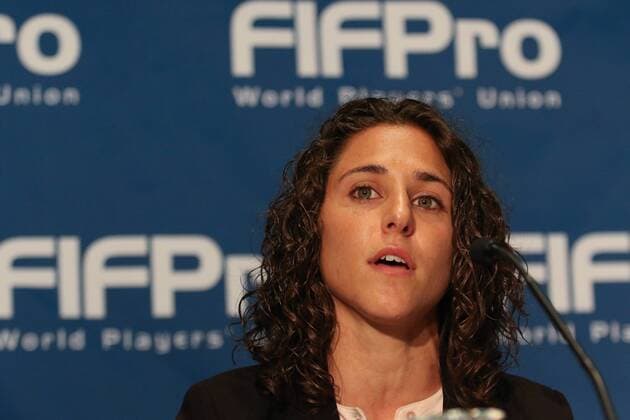 Veronica Boquete ( Vero Boquete , Spanien), Mitglied der Spielerinnen Gewerkschaft FIFPro, Porträt, Portrait, auf der Pressekonferenz der Gewerkschaft FIFPro World Players Union, Fussball, FIFA Frauen-WM 2015, Pressekonferenz, xozx