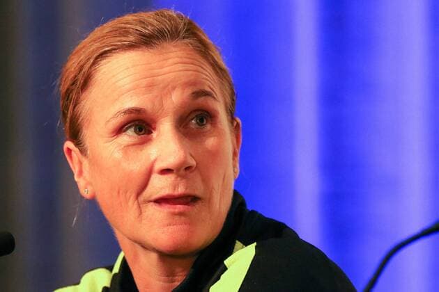 Jill Ellis (Trainerin, USA), auf der Pressekonferenz der USA vor dem Finale gegen Japan, Fussball, FIFA Frauen-WM 2015, Pressekonferenz, xozx