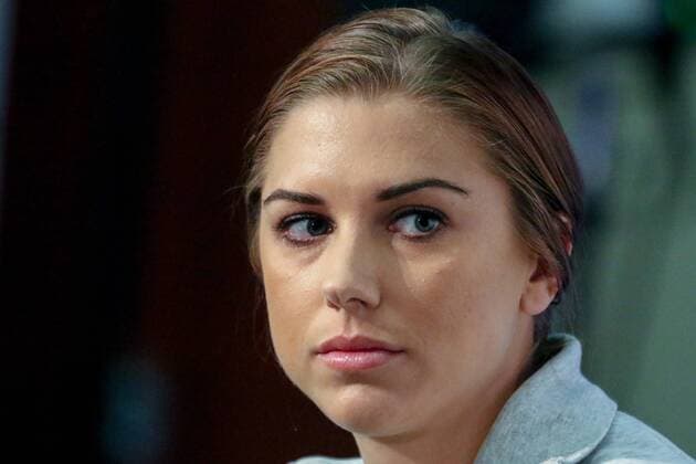 Alex Morgan (USA), Porträt, Portrait, auf der Pressekonferenz der USA vor dem Finale gegen Japan, Fussball, FIFA Frauen-WM 2015, Pressekonferenz, xozx