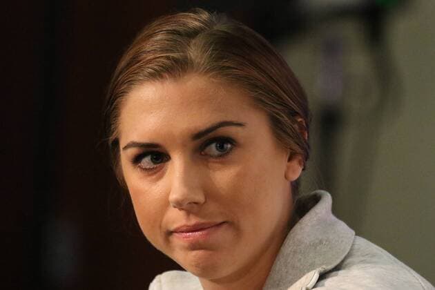 Alex Morgan (USA), Porträt, Portrait, auf der Pressekonferenz der USA vor dem Finale gegen Japan, Fussball, FIFA Frauen-WM 2015, Pressekonferenz, xozx