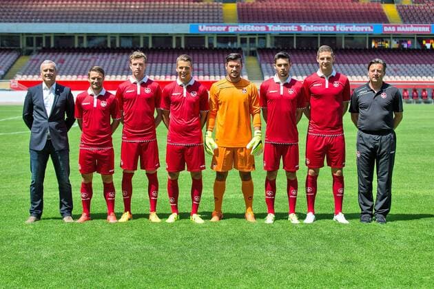 Kaiserslautern von links, Markus Schupp (Sportdirektor 1.FC Kaiserslautern), Daniel Halfar (1.FC Kaiserslautern), Patrick Ziegler (1.FC Kaiserslautern), Lukas Goertler (1.FC Kaiserslautern), Zlatan Alomerovic (1.FC Kaiserslautern), Sascha Mockenhaupt (1.FC Kaiserslautern), Stipe Vucur (1.FC Kaiserslautern), Kosta Runjaic (1.FC Kaiserslautern) Fussball, 2. Bundesliga, 1.FC Kaiserslautern, 03.07.2015 , Copyright: Neis Eibner-Pressefoto EP_ANS