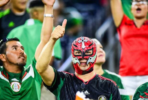 July 1, 2015: A Mexico fan gives a thumbs up prior to the Mexico vs Honduras soccer match at NRG Stadium, Houston, Texas. SOCCER: JUL 01 Mexico v Honduras Icon150701008 EDITORIAL USE ONLY