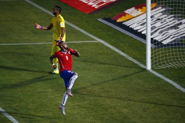 Football, Chile v Argentina. Copa America 2015 . Chile s player Arturo Vidal celebrates scoring against Argentina during the finals of the Copa America 2015 football match held at the Nacional stadium in Santiago, Chile. 04 07 2015 Christian Iglesias Photosport Chile v Argentina, Copa America 2015. 