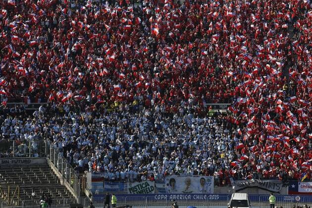 Football , Chile v Argentina. Copa America 2015 . Chile s fans cheer during the match for finals of the 2015 Copa America at Nacional stadium. Christian Iglesias Photosport , Copa America 2015. 
