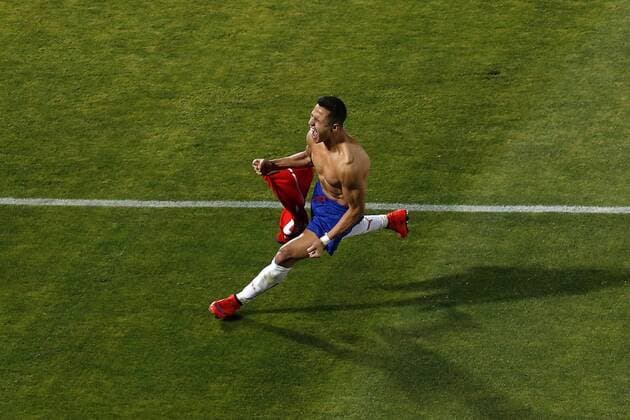 Football, Chile v Argentina. Copa America 2015 . Chile s player Alexis Sanchez celebrates after scoring against Argentina during the finals of the Copa America 2015 football match held at the Nacional stadium in Santiago, Chile. 04 07 2015 Paul Plaza Photosport Chile v Argentina, Copa America 2015. 