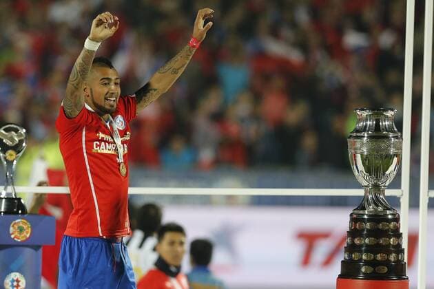 Football, Chile v Argentina. Copa America 2015 . Chile s player Arturo Vidal celebrates his victory against Argentina during the match for finals of the 2015 Copa America at Nacional stadium. Santiago, Chile. 04 07 2015 Marcelo Hernandez Photosport Chile v Argentina, Copa America 2015. 