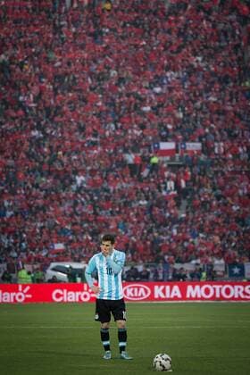 (150705) -- SANTIAGO, July 5, 2015 -- Lionel Messi of Argentina reacts before the penalty kick of the final match at the Copa America Chile 2015 against Chile, at the National Stadium, in Santiago, capital of Chile, on July 4, 2015. Chile won the final match of the Copa America 2015 against Argentina after the penalty kick 4-1. ) (ce) (SP)CHILE-SANTIAGO-COPA AMERICA-FINAL-CHILE VS ARGENTINA PedroxMera 