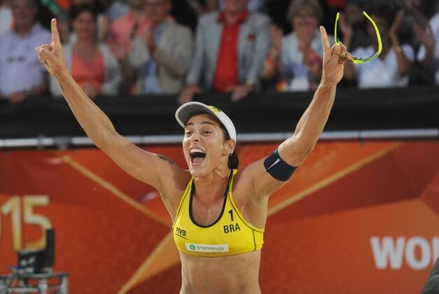 World Championships Beach volleyball Beachvolleyball 2015 The Netherlands World Championships Beach Volleyball 2015 The Hague The Netherlands 4th July 2015 The final of the womens competition is an all Brazilian affair with Agatha Bednarczuk and Barbara Seixas De Freitas beating compatriots Taiana Lima and Fernanda Alves. Agatha in seventh heaven after victory is gained. 