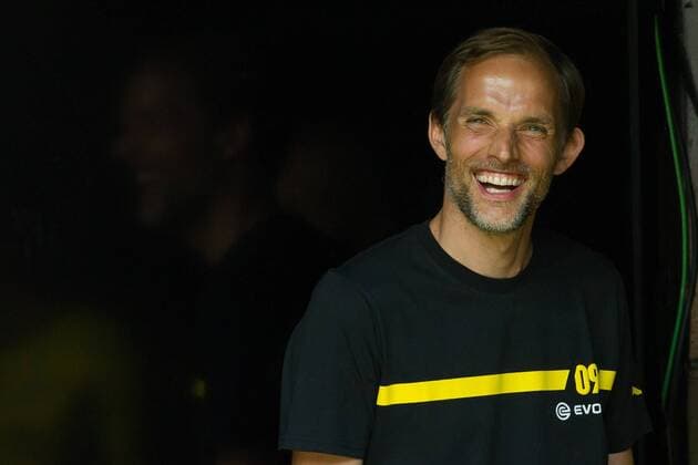 Samstag 04.07.2015, Saison 2015 2016, Freundschaftsspiel in Dortmund, BV Borussia Dortmund - Team Gold, Trainer Thomas Tuchel (BVB) lacht DeFodi001