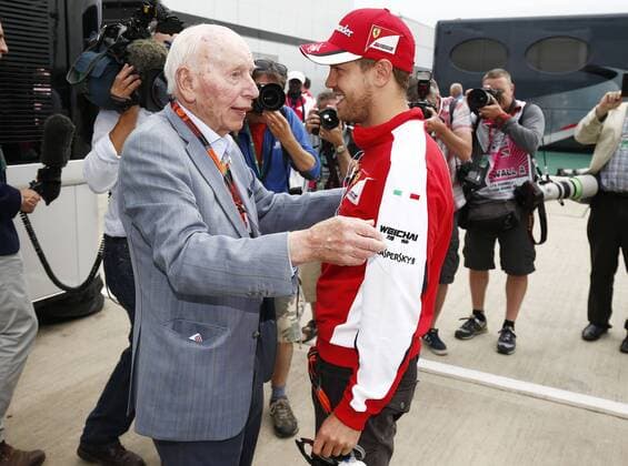 Motorsports: FIA Formula One World Championship WM Weltmeisterschaft 2015, Grand Prix of Great Britain, John Surtees (GBR), 5 Sebastian Vettel (GER, Scuderia Ferrari), xHOCHxZWEIx