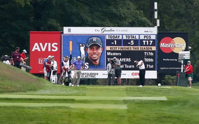 July 3, 2015 - White Sulphur Springs, West Virginia, United States - Tiger Woods tees off the 8th hole during the second round of The Greenbrier Classic at The Old White TPC. PGA Golf Herren 2015 - Greenbrier Classic - Round 2 - ZUMAw109