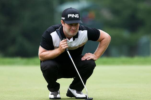 July 3, 2015 - White Sulphur Springs, West Virginia, United States - David Lingmerth lines up a putt on the 8th green during the second round of The Greenbrier Classic at The Old White TPC. PGA Golf Herren 2015 - Greenbrier Classic - Round 2 - ZUMAw109