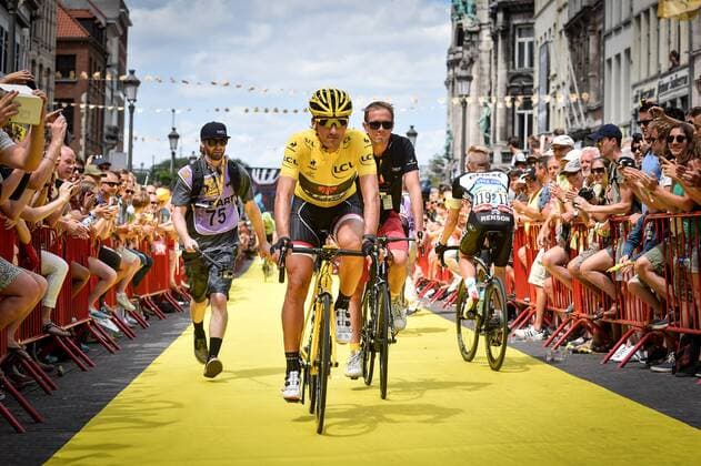 - ANTWERPEN, BELGIUM: Swiss Fabian Cancellara of Trek Factory Racing wearing the yellow jersey of leader in the overall ranking ahead of stage 3 of the 102nd edition of the Tour de France cycling race, 159,5 km from Antwerp to Huy, Monday 06 July 2015. This year s Tour de France is taking place from 4 to 26 July. LUCxCLAESSEN  x04658735x