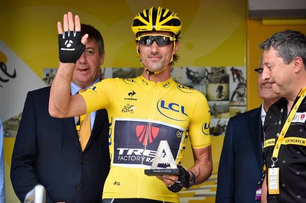 - ANTWERPEN, BELGIUM: Vice-Prime Minister and Interior Minister Jan Jambon, Swiss Fabian Cancellara of Trek Factory Racing and Antwerp alderman Ludo Van Campenhout pictured ahead of stage 3 of the 102nd edition of the Tour de France cycling race, 159,5 km from Antwerp to Huy, Monday 06 July 2015. This year s Tour de France is taking place from 4 to 26 July. LUCxCLAESSEN  x04658759x