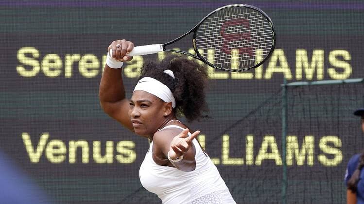 Williams vs. Williams Serena Williams of the United States raps a forehand in a fourth-round match against her sister Venus Williams at Wimbledon on July 6, 2015. 