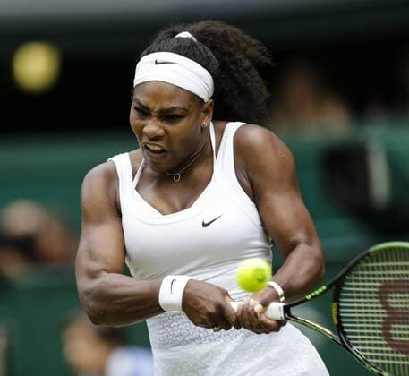 06.07.2015. Wimbledon, England. The Wimbledon Tennis Championships. Ladies Singles fourth round match between top seed Serena Williams (USA) and sixteenth seed Venus Williams (USA). Serena Williams in action xCraigxMercerx  ActionPlus11638282