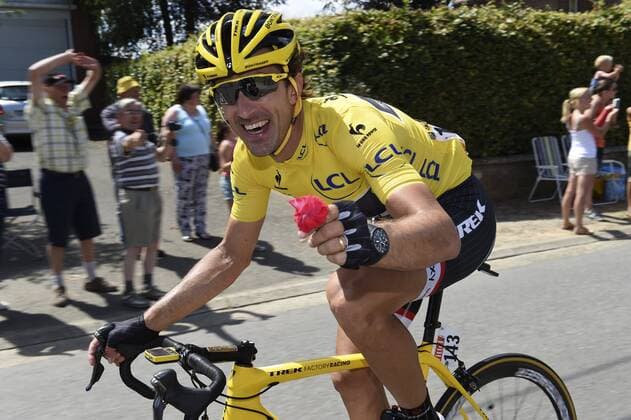 CANCELLARA Fabian of Trek Factory Racing showing a rose during the stage 3 of the 102nd edition of the Tour de France 2015 with start in Antwerp and finish in Huy, Belgium (159 kms) CYCLISME : Tour de France - Etape 3 - Anvers Huy - 06 07 2015 PhotoNews Panoramic 
