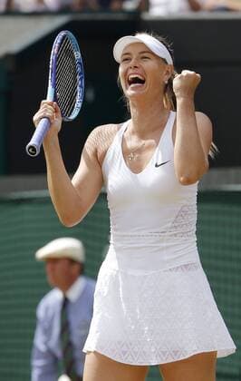 Sharapova through to Wimbledon quarterfinals Russia s Maria Sharapova celebrates after beating Zarina Diyas of Kazakhstan 6-4, 6-4 in the fourth round of Wimbledon on July 6, 2015. 