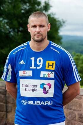 PRESSETERMIN THSV EISENACH 08 07 2015 - Eisenach: Die 1. Bundesliga Mannschaft des ThSV Eisenach zum Pressetermin am 8. Juli 2015 auf der Wartburg. Im Foto: Nicolai Hansen 19 (ThSV Eisenach)