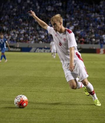 July 8, 2015 - Carson, California, U.S - Kyle Bekker 8 of Canada with the ball during a Gold Cup game with El Salvador at StubHub Center in Carson, California, on Wednesday July 8, 2015. El Salvador vs. Canada - ZUMAp124