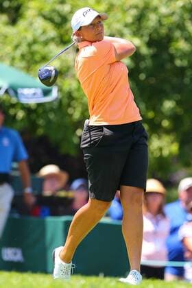 11 JUL 2015: Angela Stanford of the USA tees off at the par 4 1st hole during the third round of the 2015 U.S. Womens Open played at Lancaster Country Club in Lancaster Pennsylvania. GOLF: JUL 11 LPGA Golf Damen - U.S. Women s Open - Third Round Icon0711155512015 EDITORIAL USE ONLY