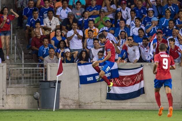 July 11, 2015: Costa Rica midfielder Bryan Ruiz (10) celebrates his goal during the 2nd half of an international CONCACAF Gold Cup soccer match between Costa Rica and El Salvador at BBVA Compass Stadium in Houston, TX. The game ended in a 1-1 draw... Soccer 2015: Costa Rica vs El Salvador JUL 11 - ZUMAc04_