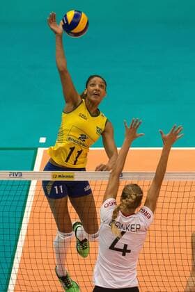 2015 FIVB Volleyball World Grand Prix Sao PAULO, Brazil - 12 07 2015: 2015 FIVB VOLLEYBALL WORLD GRAND PRIX - Joycinha Brazil during the match between Brazil vs Germany, valid for the 2015 FIVB Volleyball World Grand Prix, held at the Ibirapuera Gymnasium. (Photo: Marcelo Machado de Melo FotoArena)  MarceloxMachadoxdexMelo