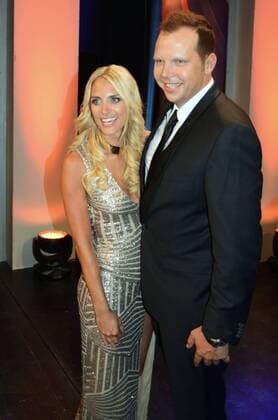 Bayerischer Sportpreis 2015. Moderator Wolf Christioph Fuss und Anna Kraft, ZDF
