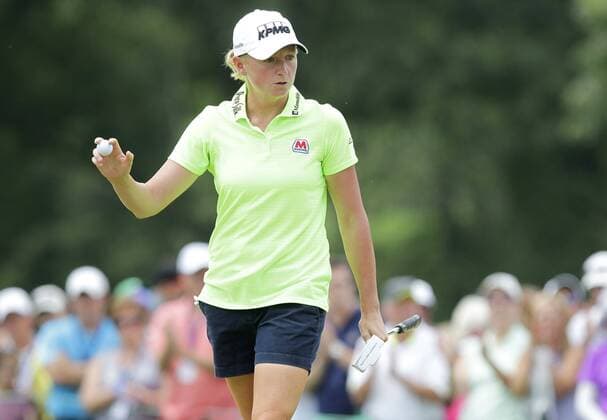 Aktuell Golf, Damen, US Open Stacy Lewis reacts after making a birdie on the first hole in the final round of the LPGA Golf Damen U.S. Women s Open Championship at Lancaster Country Club in Lancaster, PA on July 12, 2015.  NYP20150712104 JOHNxANGELILLO